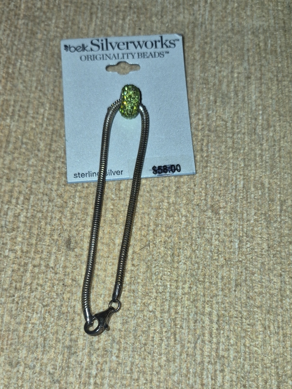 belk Silver-tone Snake Chain Bracelet with Lime Green Bead Accent